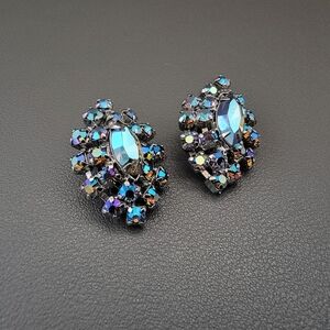 Vintage Aurora Borealis Rhinestone Earrings | Mid-Century Iridescent Crystal